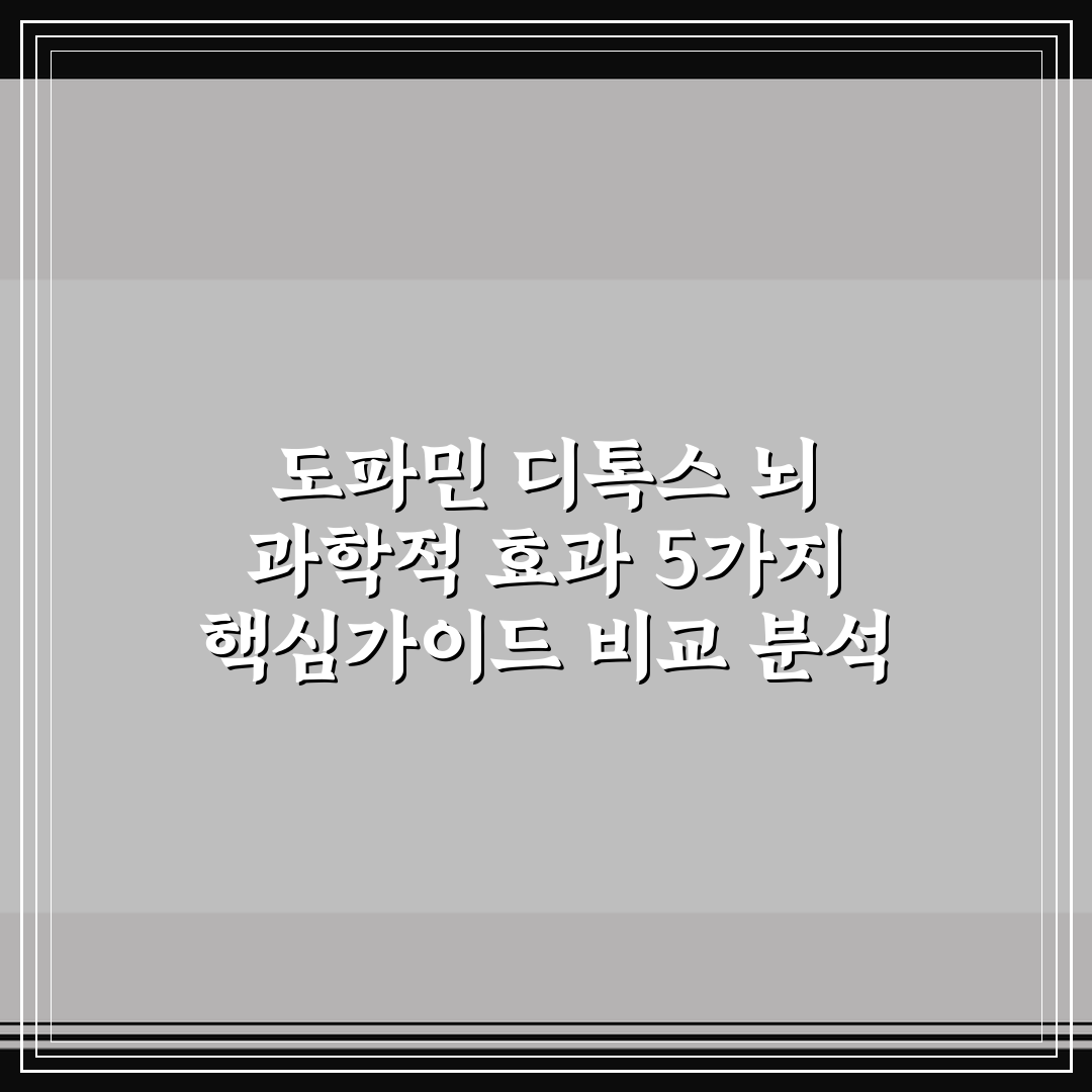 도파민 디톡스 뇌 과학적 효과 5가지 핵심가이드 비교 분석